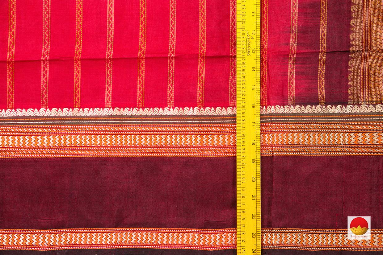 Red and Maroon Kanchi Silk Cotton Saree With Vertical Silk Thread Work Handwoven For Office Wear PV KSC 1220 - Silk Cotton - Panjavarnam
