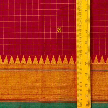 Red And Mustard Kanchi Cotton Saree PV MM KC 256 - Cotton Saree - Panjavarnam PV MM KC 256