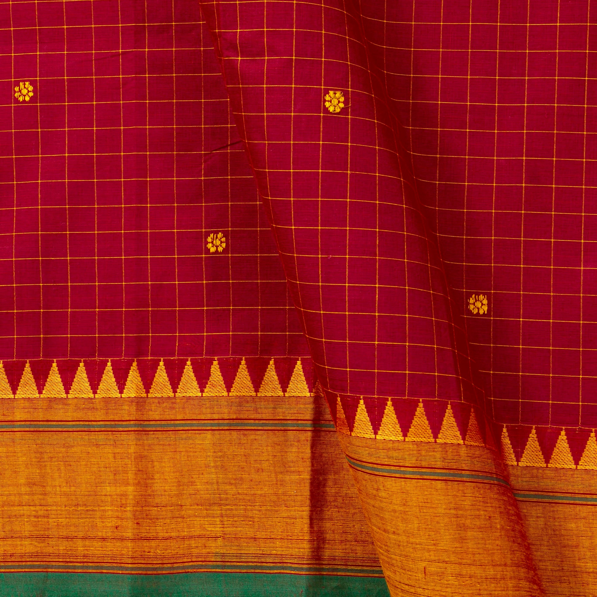 Red And Mustard Kanchi Cotton Saree PV MM KC 256 - Cotton Saree - Panjavarnam PV MM KC 256