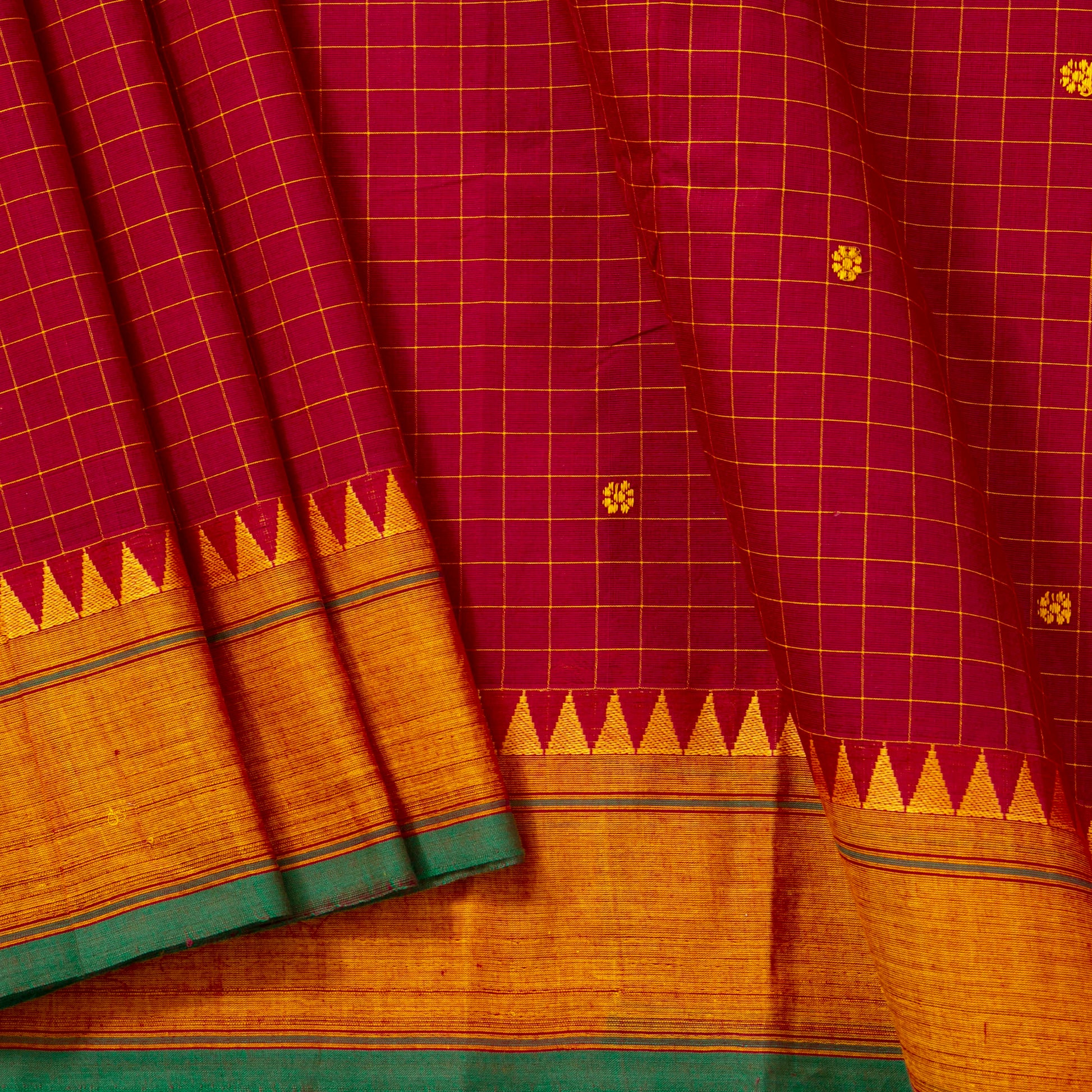 Red And Mustard Kanchi Cotton Saree PV MM KC 256 - Cotton Saree - Panjavarnam PV MM KC 256