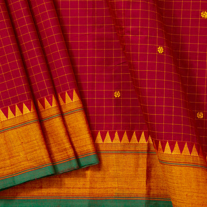 Red And Mustard Kanchi Cotton Saree PV MM KC 256 - Cotton Saree - Panjavarnam PV MM KC 256