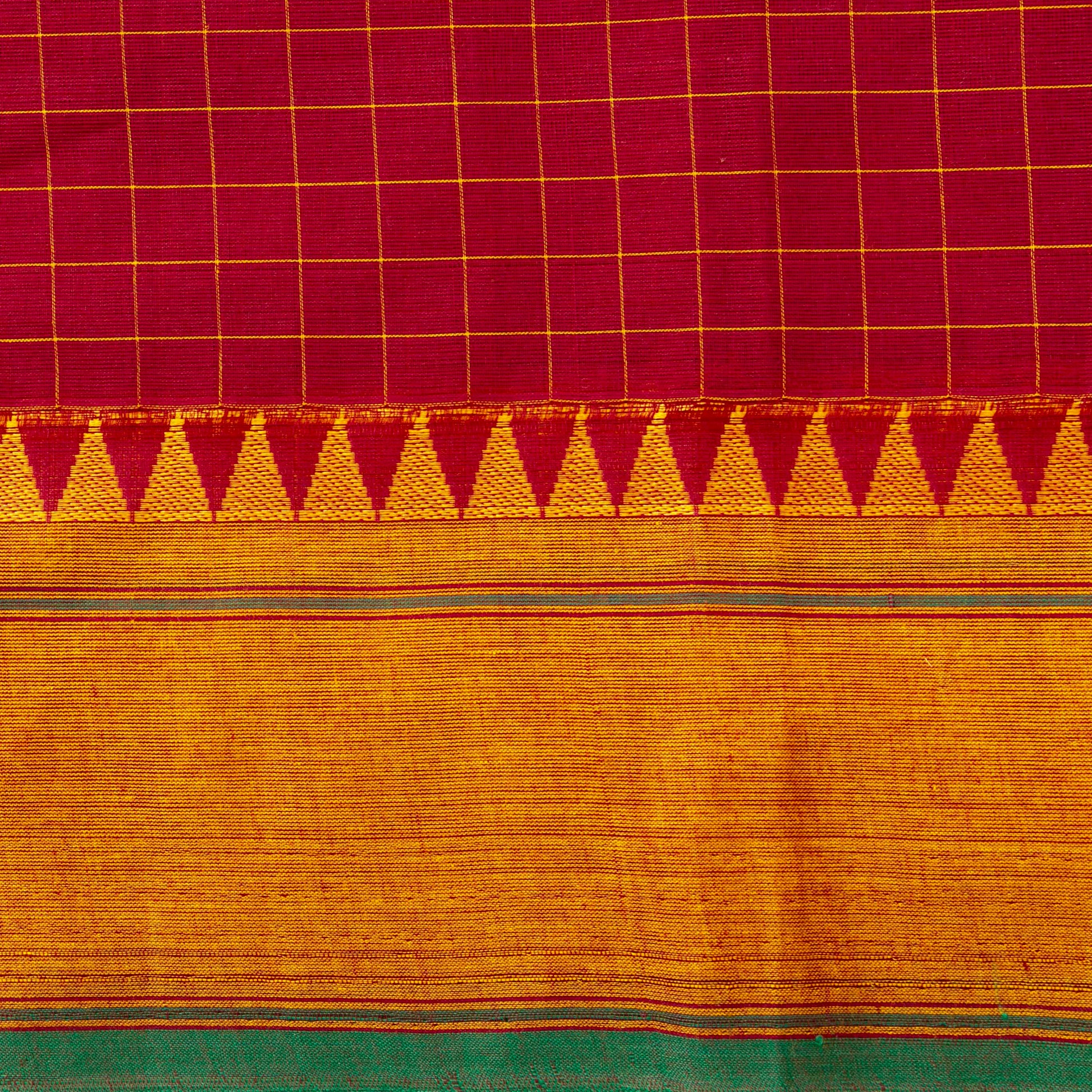 Red And Mustard Kanchi Cotton Saree PV MM KC 256 - Cotton Saree - Panjavarnam PV MM KC 256