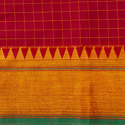 Red And Mustard Kanchi Cotton Saree PV MM KC 256 - Cotton Saree - Panjavarnam PV MM KC 256