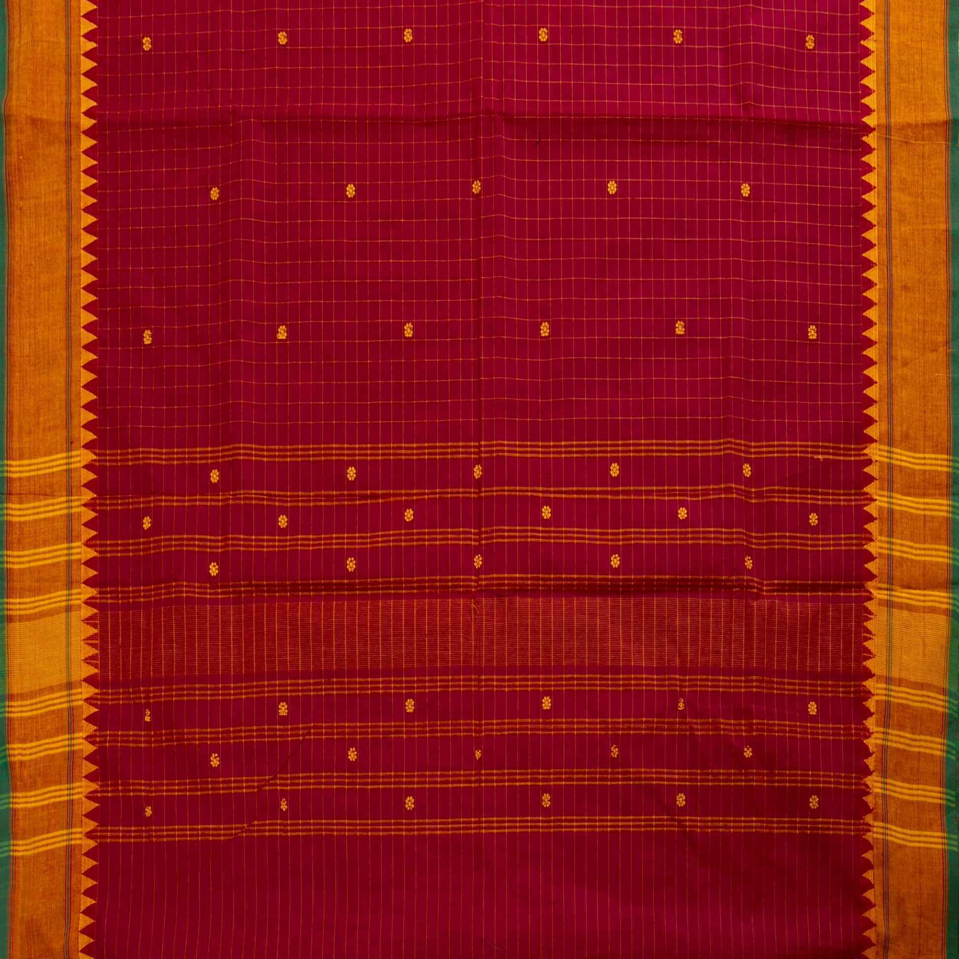 Red And Mustard Kanchi Cotton Saree PV MM KC 256 - Cotton Saree - Panjavarnam PV MM KC 256