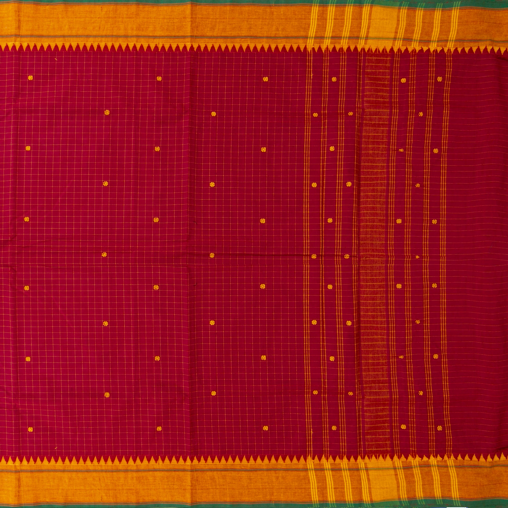 Red And Mustard Kanchi Cotton Saree PV MM KC 256 - Cotton Saree - Panjavarnam PV MM KC 256