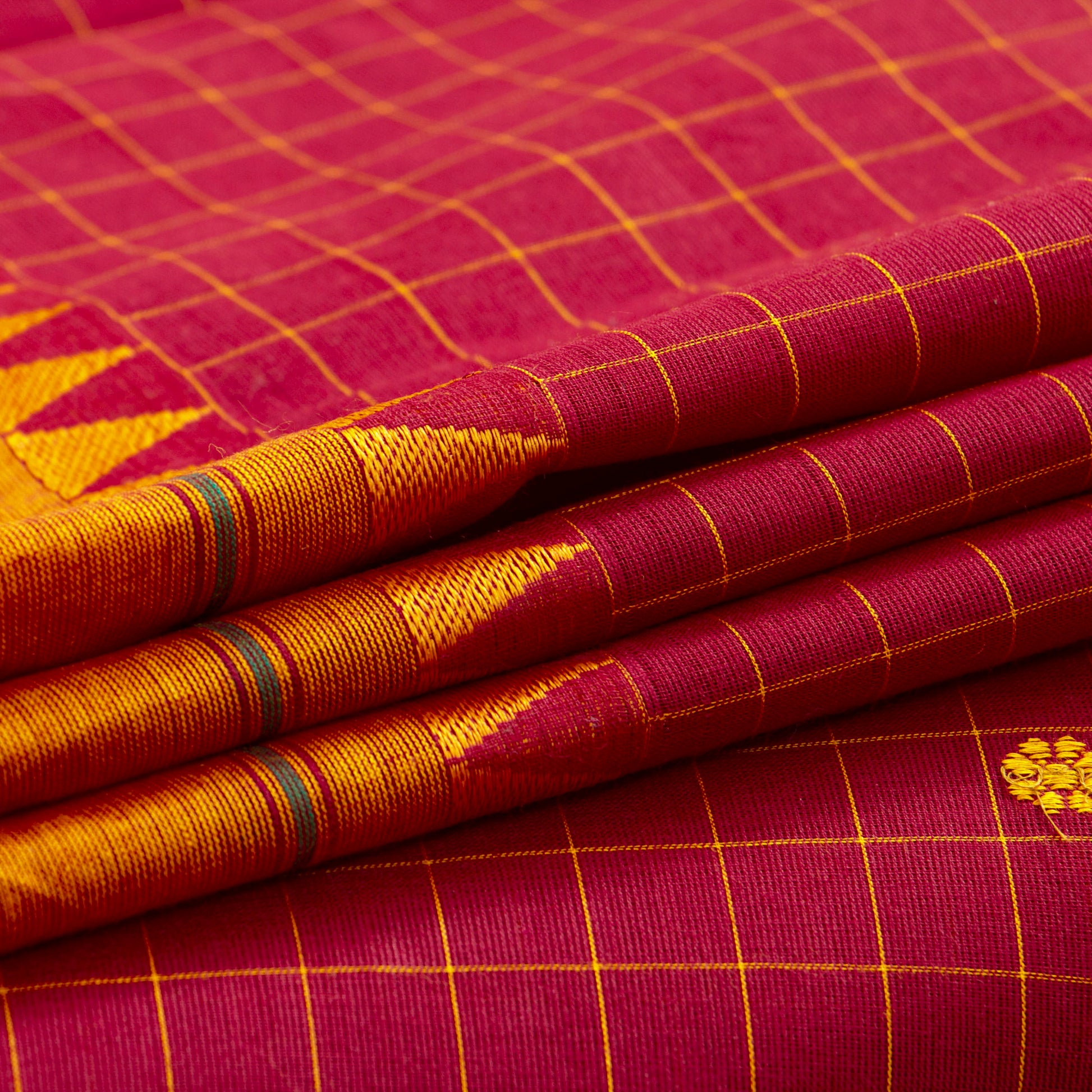 Red And Mustard Kanchi Cotton Saree PV MM KC 256 - Cotton Saree - Panjavarnam PV MM KC 256