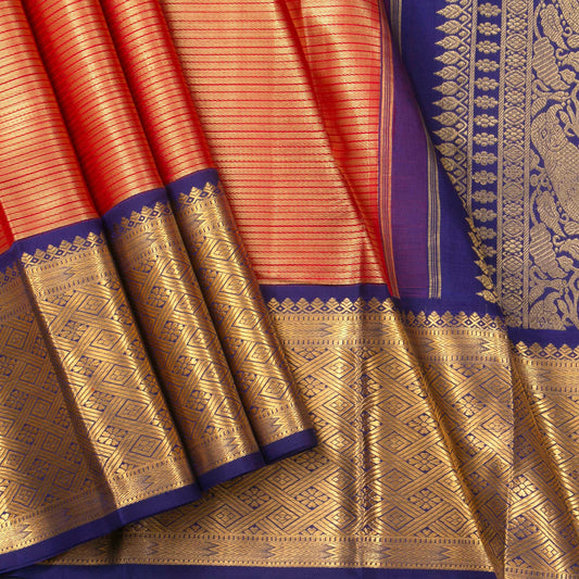 Red And Navy Blue Kanchipuram Silk Saree For Wedding Wear PV NYC 1394 - Silk Sari - Panjavarnam PV NYC 1394