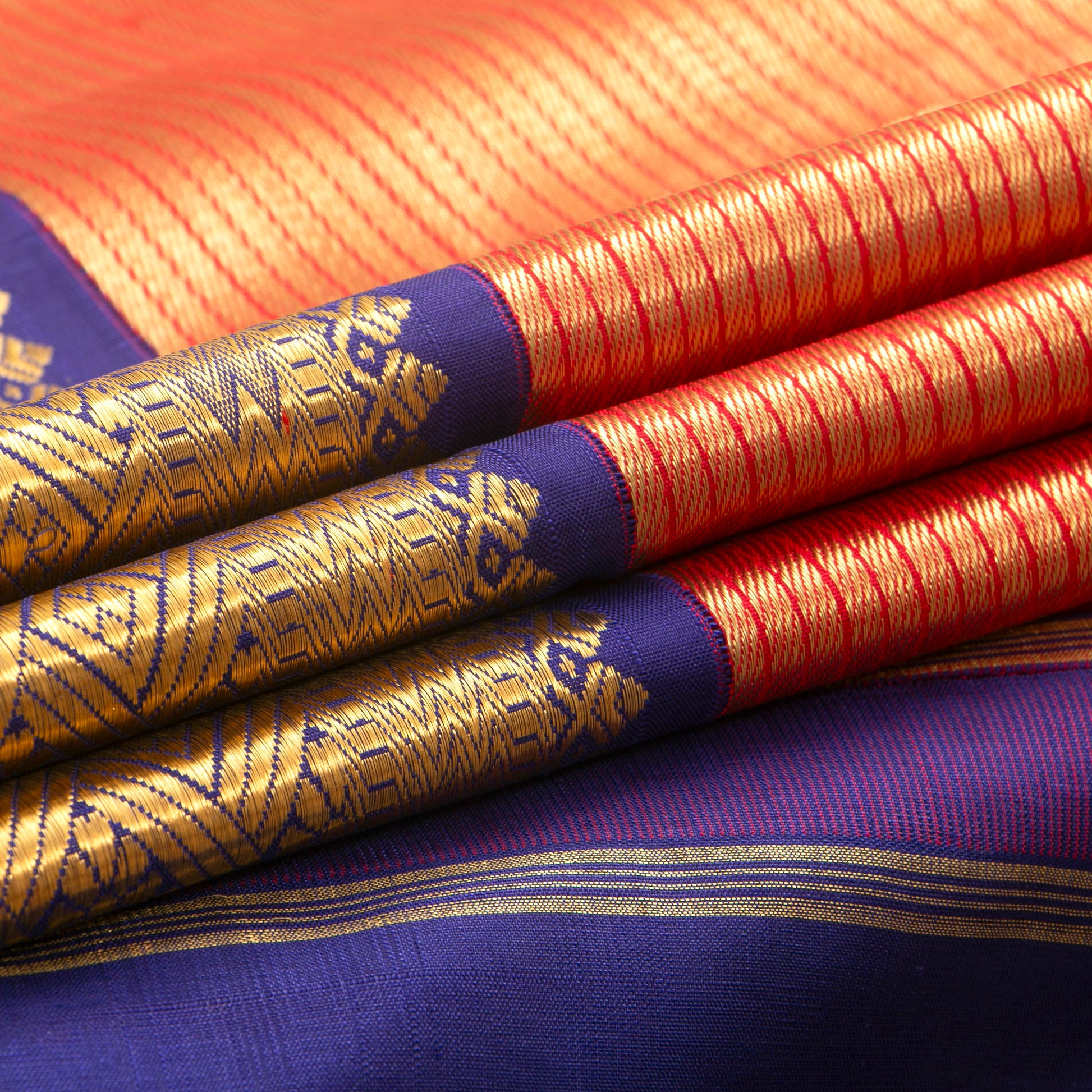 Red And Navy Blue Kanchipuram Silk Saree For Wedding Wear PV NYC 1394 - Silk Sari - Panjavarnam PV NYC 1394