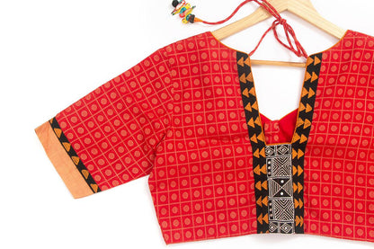 Red And Yellow Kanchi Cotton Readymade Blouse PV BL 163 - Blouse - Panjavarnam PV BL 163