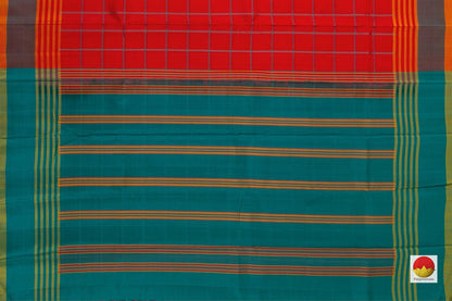 Red Checks Kanchipuram Silk Saree Handwoven Pure Silk No Zari For Office Wear PV NYC 718 - Silk Sari - Panjavarnam PV NYC 718