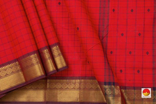 Red Chettinad Cotton Saree For Casual Wear PV SK CC 109 - Cotton Saree - Panjavarnam