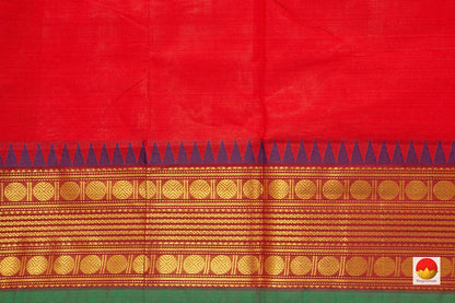Red Chettinad Cotton Saree With Temple Border For Casual Wear PV CC 150 - Cotton Saree - Panjavarnam