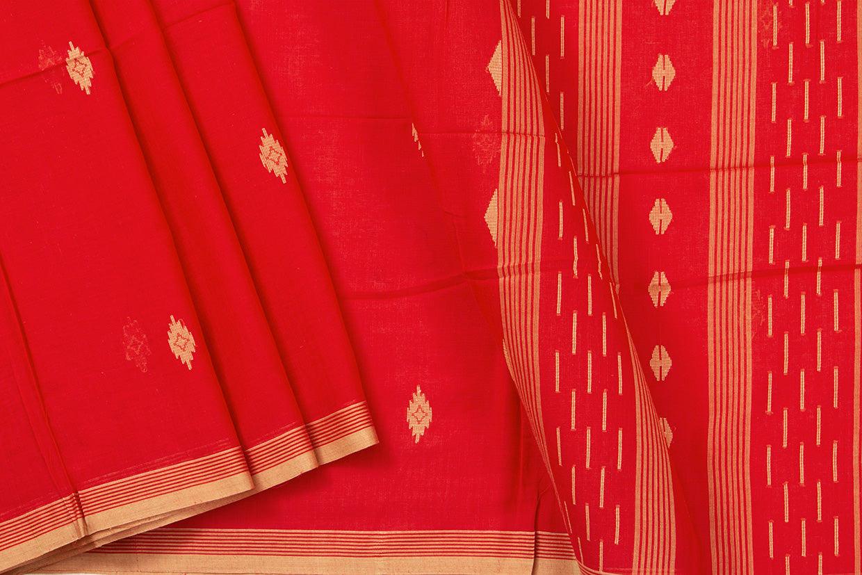 Red Dhakai Jamdani Cotton Saree Handwoven PV MJ 45 - Cotton Saree - Panjavarnam PV MJ 45