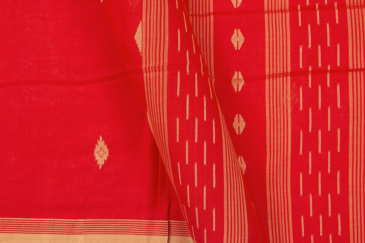 Red Dhakai Jamdani Cotton Saree Handwoven PV MJ 45 - Cotton Saree - Panjavarnam PV MJ 45