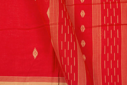 Red Dhakai Jamdani Cotton Saree Handwoven PV MJ 45 - Cotton Saree - Panjavarnam PV MJ 45