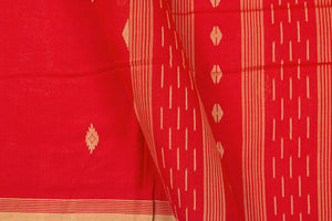 Red Dhakai Jamdani Cotton Saree Handwoven PV MJ 45 - Cotton Saree - Panjavarnam PV MJ 45