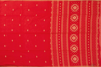 Red Dhakai Jamdani Cotton Saree Handwoven PV MJ 45 - Cotton Saree - Panjavarnam PV MJ 45