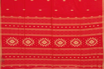 Red Dhakai Jamdani Cotton Saree Handwoven PV MJ 45 - Cotton Saree - Panjavarnam PV MJ 45