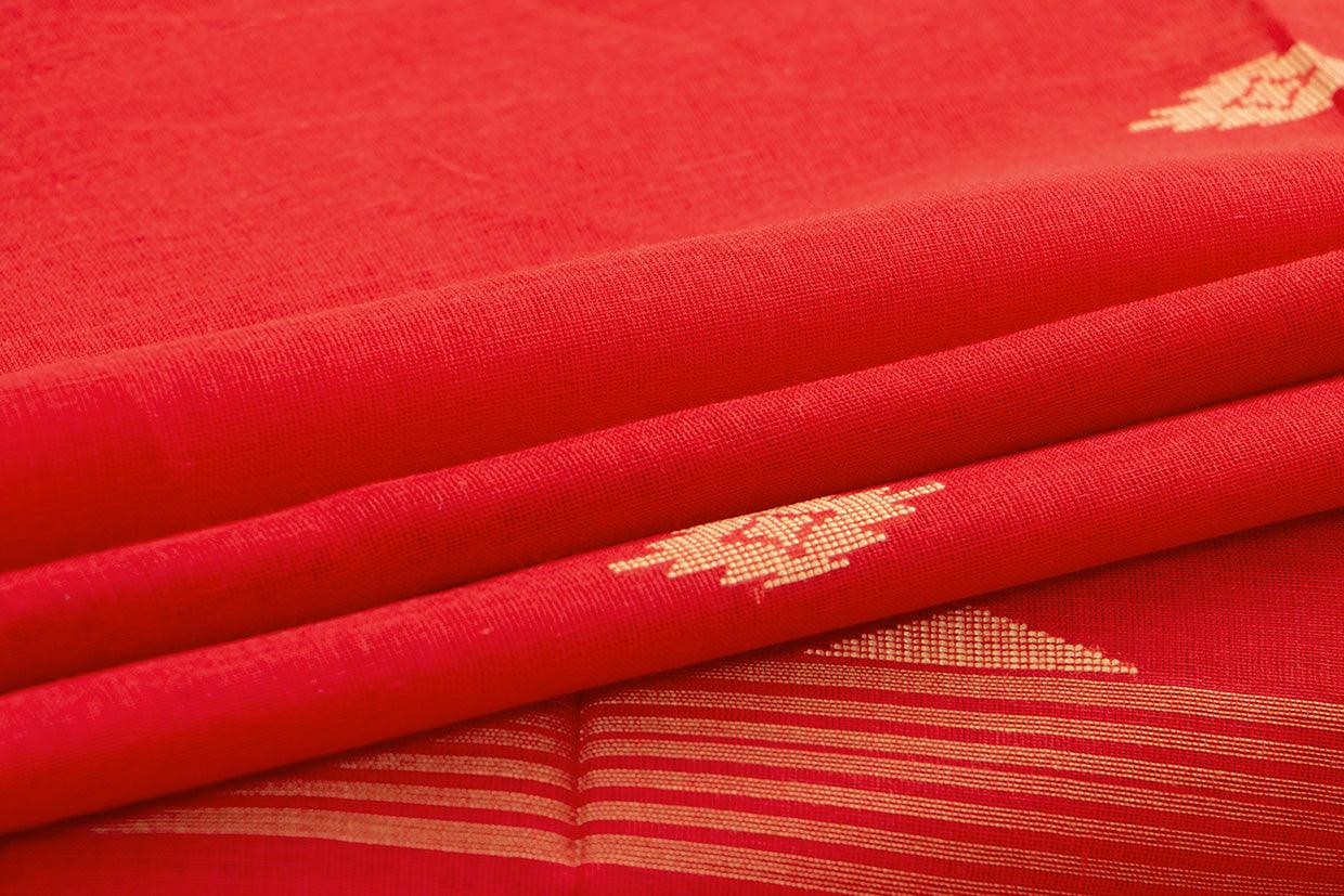 Red Dhakai Jamdani Cotton Saree Handwoven PV MJ 45 - Cotton Saree - Panjavarnam PV MJ 45