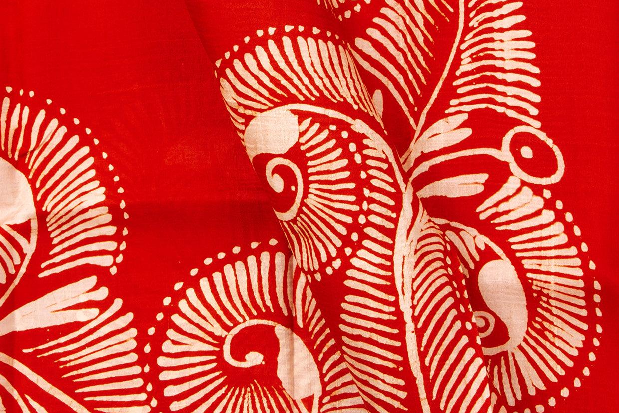 Red Floral Design Lightweight Batik Silk Saree Handwoven Pure Silk For Office Wear PB 318 - Linen Sari - Panjavarnam PB 318