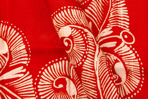 Red Floral Design Lightweight Batik Silk Saree Handwoven Pure Silk For Office Wear PB 318 - Linen Sari - Panjavarnam PB 318