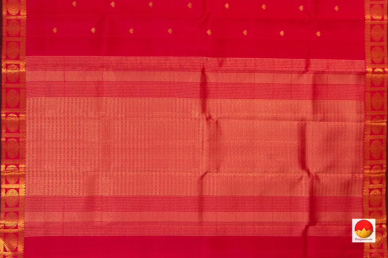 Red Floral Zari Butta Kanchipuram Silk Saree Handwoven Pure Silk Pure Zari For Festive Wear PV ABI 266 - Silk Sari - Panjavarnam