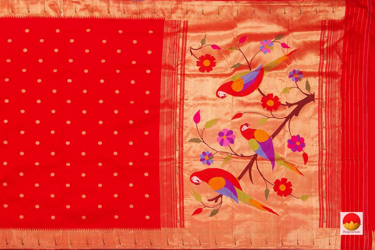 Red Handwoven Paithani Silk Saree Single Muniya Border Pure Silk PV MG 2024 - Paithani Saree - Panjavarnam