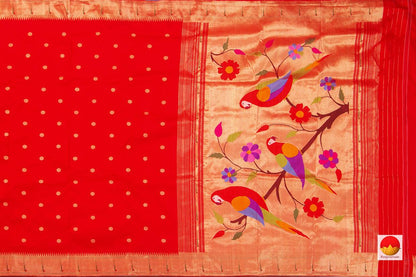 Red Handwoven Paithani Silk Saree Single Muniya Border Pure Silk PV MG 2024 - Paithani Saree - Panjavarnam PV MG 2024