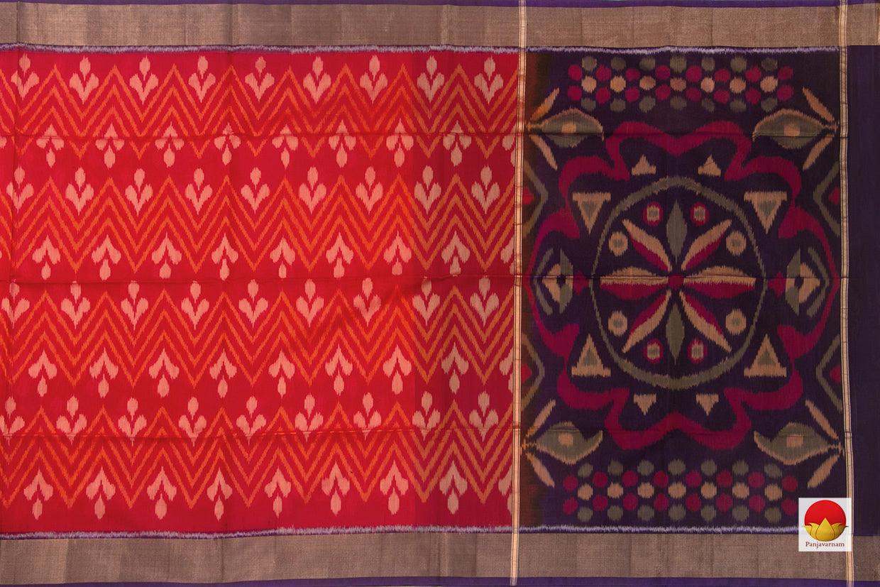 Red Ikkat Silk Cotton Saree Handwoven For Festive Wear PV ISC 1008 - Silk Cotton - Panjavarnam