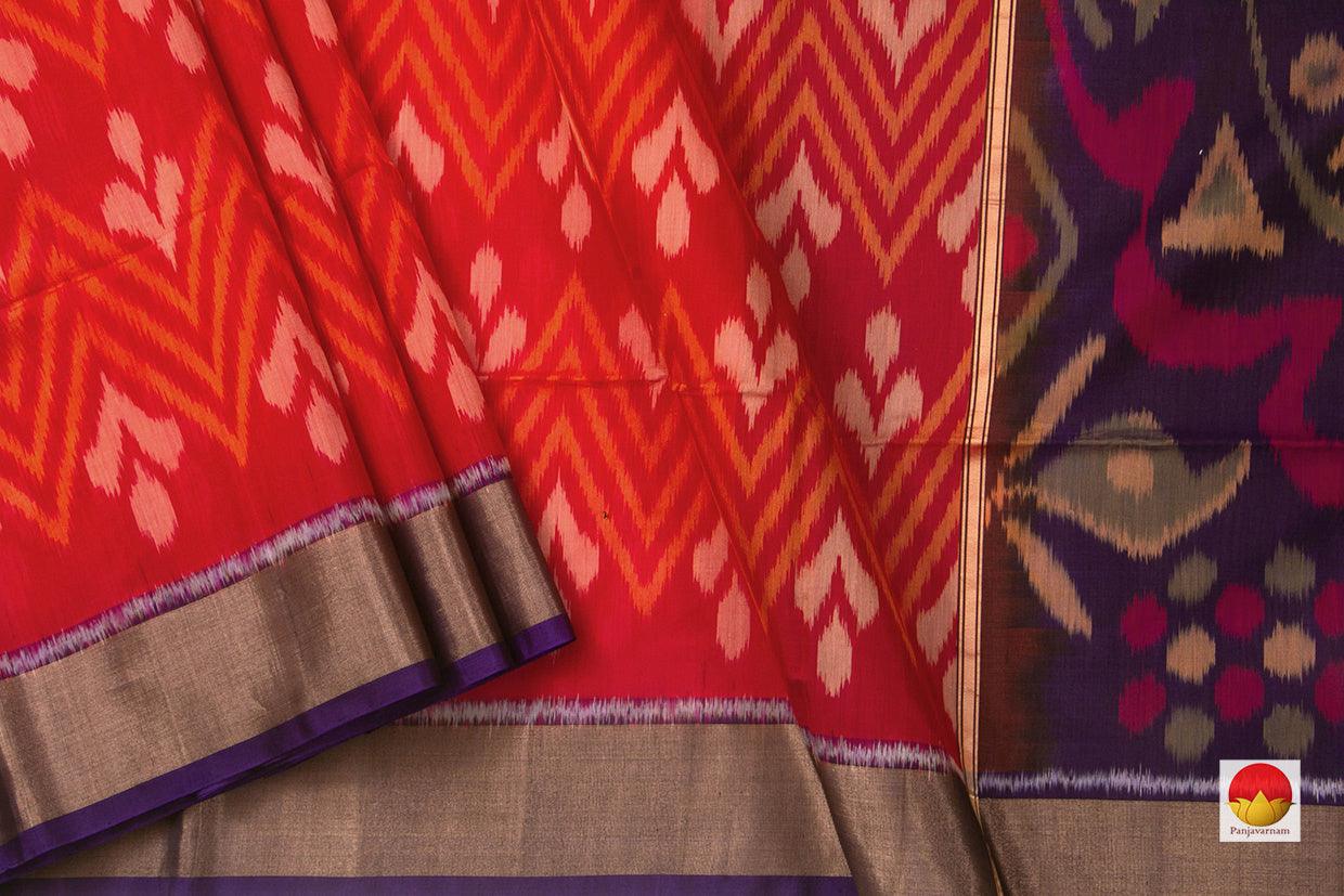 Red Ikkat Silk Cotton Saree Handwoven For Festive Wear PV ISC 1008 - Silk Cotton - Panjavarnam PV ISC 1008