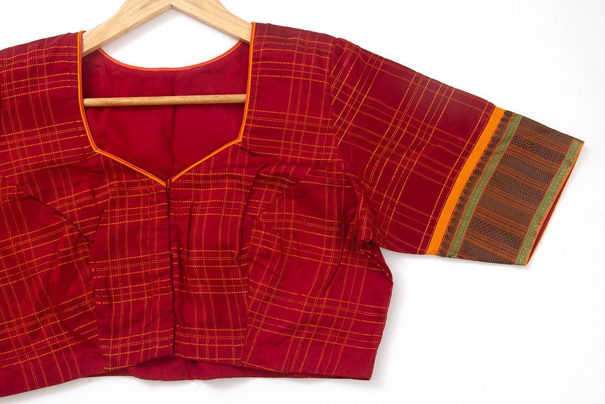 Red Kanchi Cotton Readymade Blouse PV BL 149 - Blouse - Panjavarnam PV BL 149