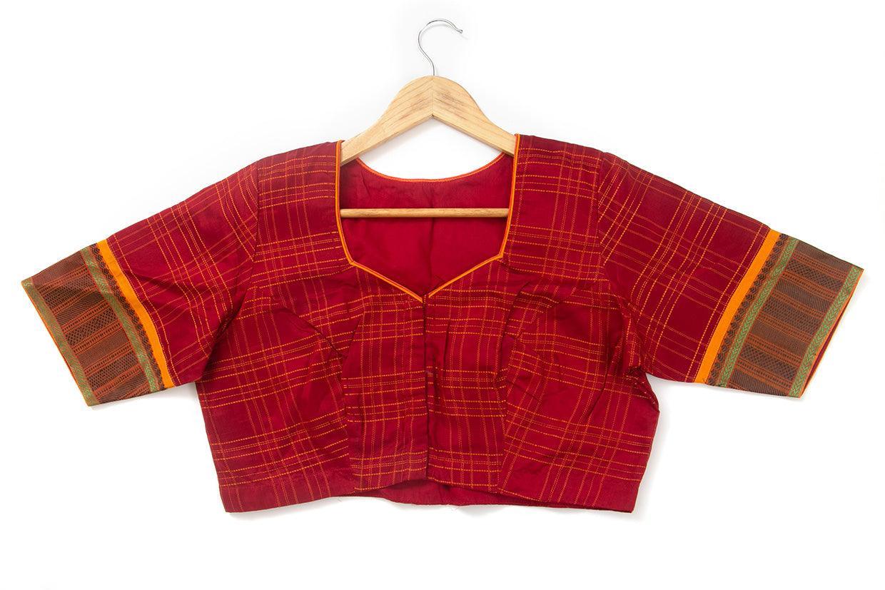 Red Kanchi Cotton Readymade Blouse PV BL 149 - Blouse - Panjavarnam PV BL 149