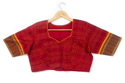 Red Kanchi Cotton Readymade Blouse PV BL 149 - Blouse - Panjavarnam PV BL 149