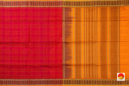 Red Kanchi Silk Cotton Saree With Silk Thread Work Handwoven For Office Wear PV KSC 1209 - Silk Cotton - Panjavarnam