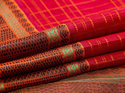 Red Kanchi Silk Cotton Saree With Silk Thread Work Handwoven For Office Wear PV KSC 1209 - Silk Cotton - Panjavarnam