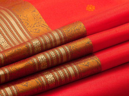 Red Kanchipuram Silk Saree Handwoven Pure Silk No Zari For Office Wear PV RSP 134 - Silk Sari - Panjavarnam