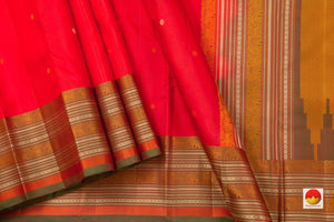 Red Kanchipuram Silk Saree Handwoven Pure Silk No Zari For Office Wear PV RSP 134 - Silk Sari - Panjavarnam PV RSP 134