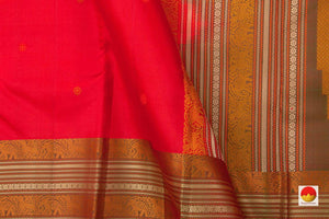 Red Kanchipuram Silk Saree Handwoven Pure Silk No Zari For Office Wear PV RSP 134 - Silk Sari - Panjavarnam PV RSP 134