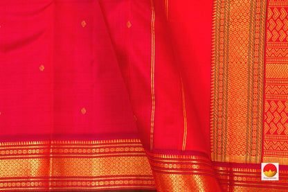 Red Kanchipuram Silk Saree Handwoven Pure Silk Pure Zari With Small Border For Festive Wear PV ABI 258 - Silk Sari - Panjavarnam