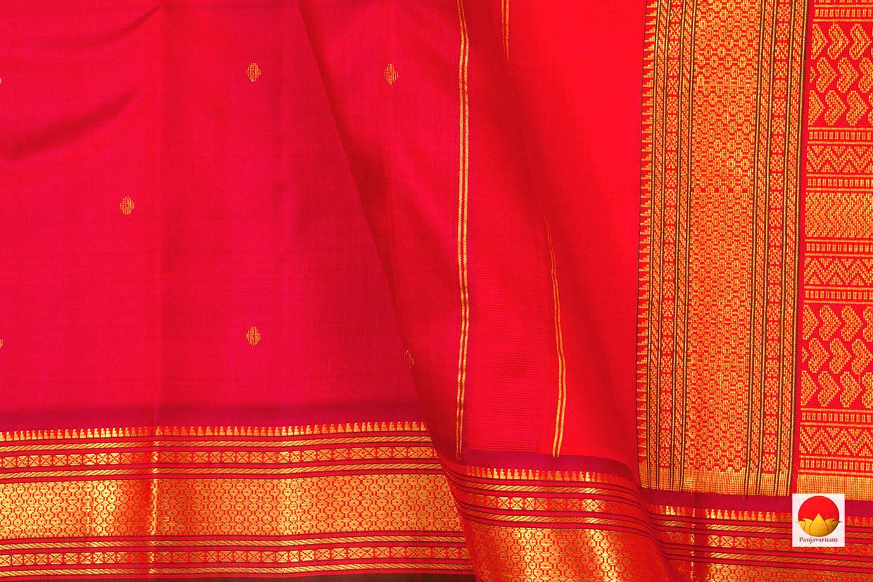 Red Kanchipuram Silk Saree Handwoven Pure Silk Pure Zari With Small Border For Festive Wear PV ABI 258 - Silk Sari - Panjavarnam PV ABI 258