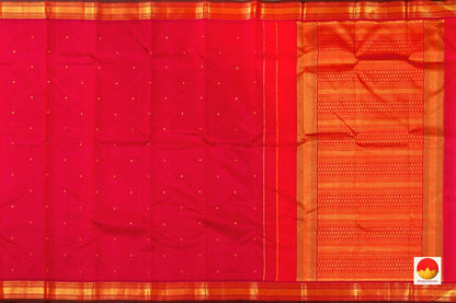 Red Kanchipuram Silk Saree Handwoven Pure Silk Pure Zari With Small Border For Festive Wear PV ABI 258 - Silk Sari - Panjavarnam PV ABI 258