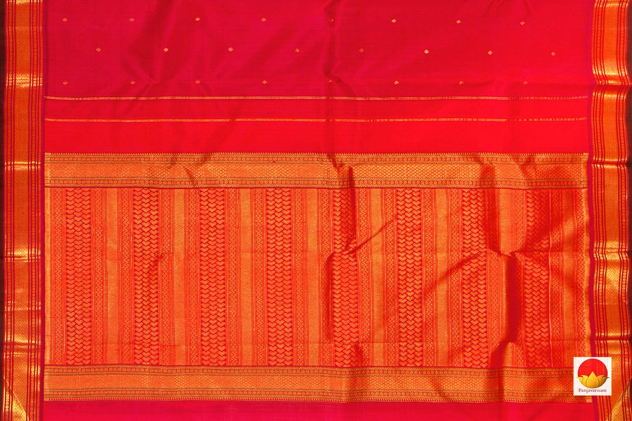 Red Kanchipuram Silk Saree Handwoven Pure Silk Pure Zari With Small Border For Festive Wear PV ABI 258 - Silk Sari - Panjavarnam PV ABI 258