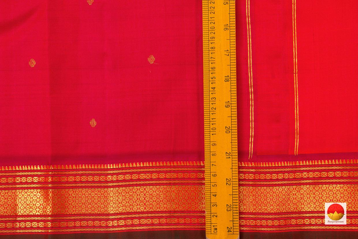 Red Kanchipuram Silk Saree Handwoven Pure Silk Pure Zari With Small Border For Festive Wear PV ABI 258 - Silk Sari - Panjavarnam PV ABI 258