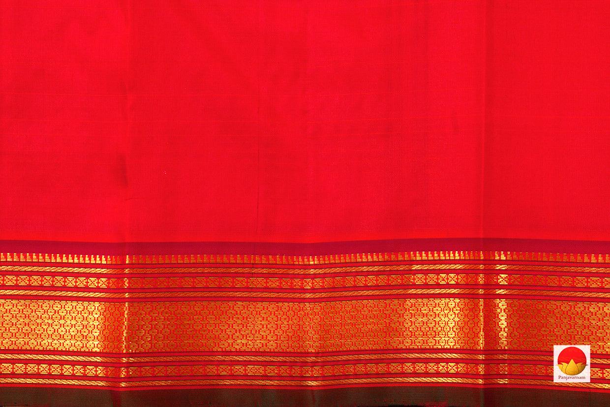 Red Kanchipuram Silk Saree Handwoven Pure Silk Pure Zari With Small Border For Festive Wear PV ABI 258 - Silk Sari - Panjavarnam PV ABI 258