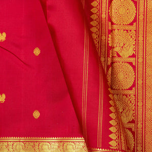 Red Kanchipuram Silk Saree With Contrast Blouse For Wedding Wear PV NYC 1440 - - Panjavarnam PV NYC 1440