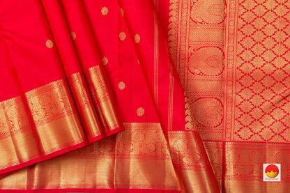 Red Kanchipuram Silk Saree With Floral Motifs Handwoven Pure Silk Pure Zari For Wedding Wear PV NYC 947 - Silk Sari - Panjavarnam PV NYC 947