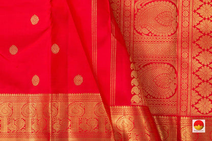 Red Kanchipuram Silk Saree With Floral Motifs Handwoven Pure Silk Pure Zari For Wedding Wear PV NYC 947 - Silk Sari - Panjavarnam PV NYC 947