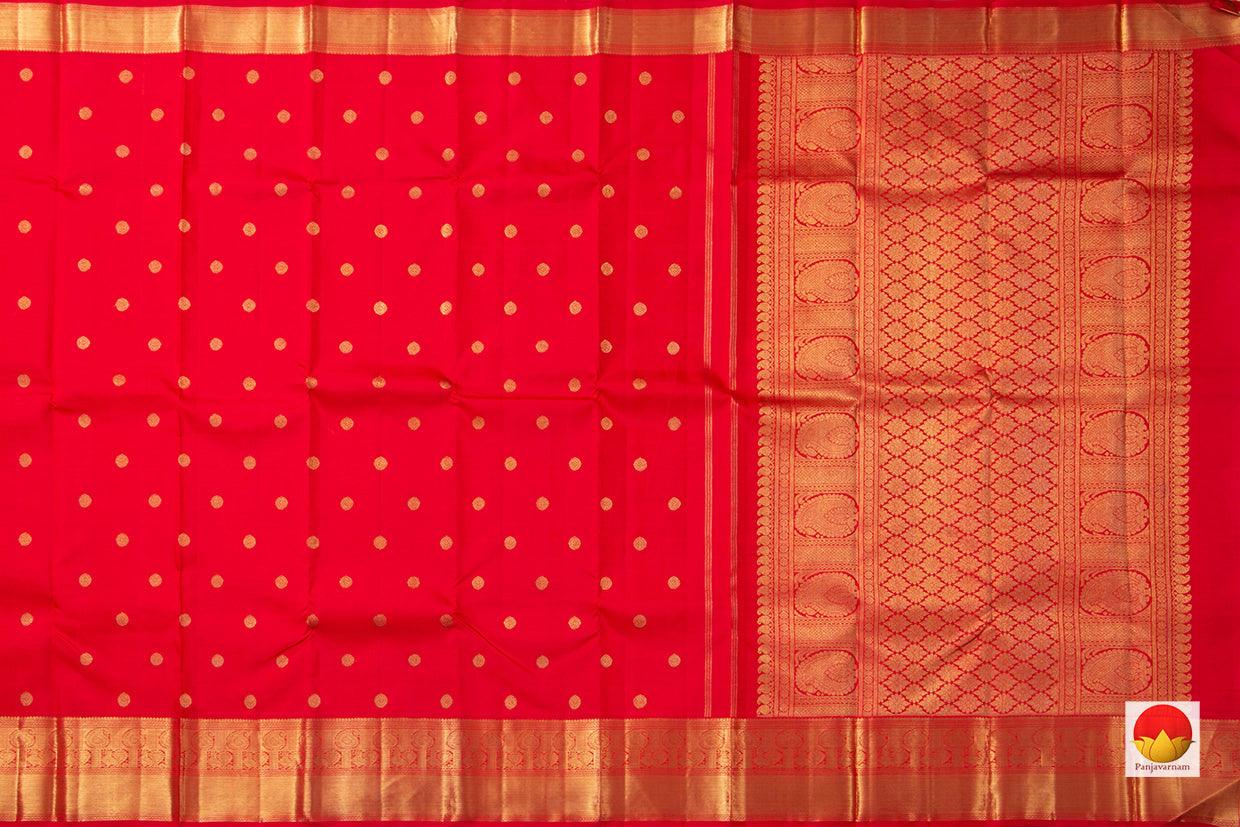 Red Kanchipuram Silk Saree With Floral Motifs Handwoven Pure Silk Pure Zari For Wedding Wear PV NYC 947 - Silk Sari - Panjavarnam PV NYC 947