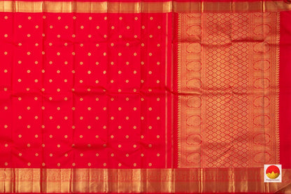 Red Kanchipuram Silk Saree With Floral Motifs Handwoven Pure Silk Pure Zari For Wedding Wear PV NYC 947 - Silk Sari - Panjavarnam PV NYC 947