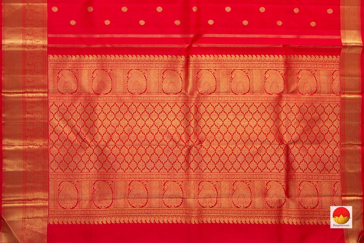 Red Kanchipuram Silk Saree With Floral Motifs Handwoven Pure Silk Pure Zari For Wedding Wear PV NYC 947 - Silk Sari - Panjavarnam PV NYC 947